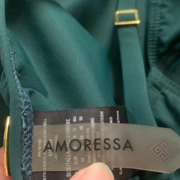 Amoressa One Piece Green V Neck Swim Swimsuit Sz 14 - Picture 7 of 8